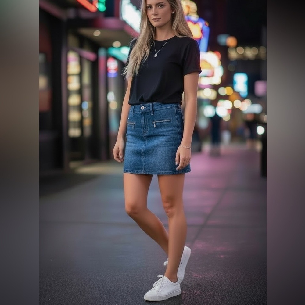 Hollister Vtg Low Rise Denim Mini Skirt Womens 25 Blue Zip Pockets Stretch Y2K